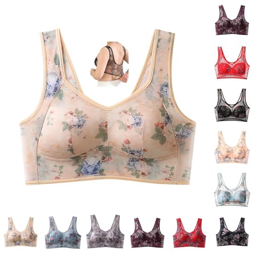 Burllovesale Ice Silk Lace Kühlender Komfort-BH, Knopfloser Komfort-BH, Nahtloser Drahtloser Push-Up-BHS für ältere Menschen,Eisseiden-Kühl-BHS Foxy Senioren-BH mit Spitze Wohlfühl Bustiers Top ﻿ von Burllovesale