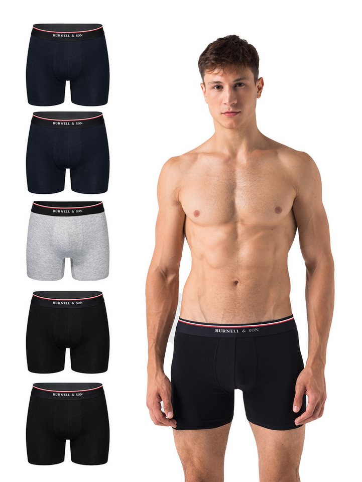 Burnell & Son Boxershorts Unterhosen aus Baumwolle für Herren Männer (Packung, Set, Spar-Pack, Spar-Packung, Spar-Set, 5-St., 5er-Pack) mit Komfortbund von Burnell & Son