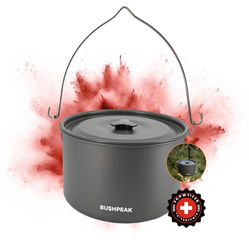 Bushpeak Camping Kochtopf Alu Outdoor Master 4 Liter - Suppentopf mit Deckel tragbar mit stabilem Edelstahlgriff für 1-6 Personen Ø 22cm von Bushpeak