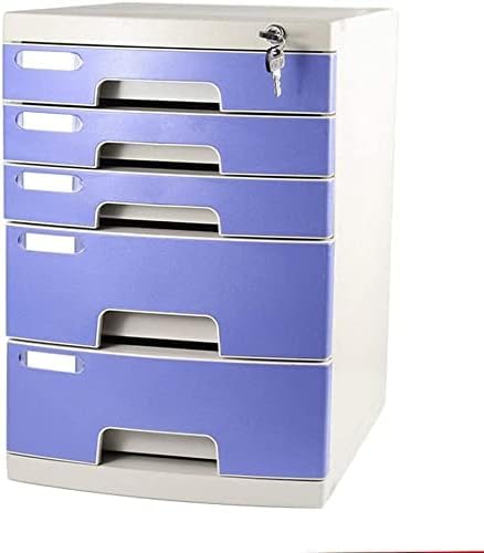 Aktenschrank für den Schreibtisch, Aktenschrank, Aktenschrank, Kunststoffschloss, 5 Schubladen, Desktop-Datenspeicher, Schreibtischspind, Aufbewahrungsbox, abschließbarer Datenschrank (Farbe: Blau) von Bussly