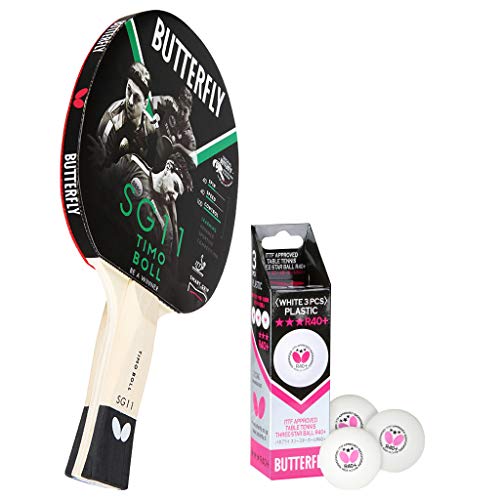 Butterfly Timo Boll SG11 Tischtennisschläger + 3*** ITTF R40+ Tischtennisbälle | Tischtennisschlägerset | Tischtennis Hobby Set von Butterfly