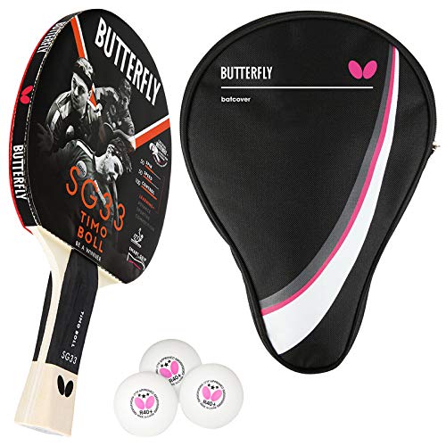 Butterfly Timo Boll SG33 Tischtennisschläger + Tischtennishülle Drive Case + 3*** ITTF R40+ Tischtennisbälle | Tischtennisschlägerset | Tischtennis Hobby Set von Butterfly