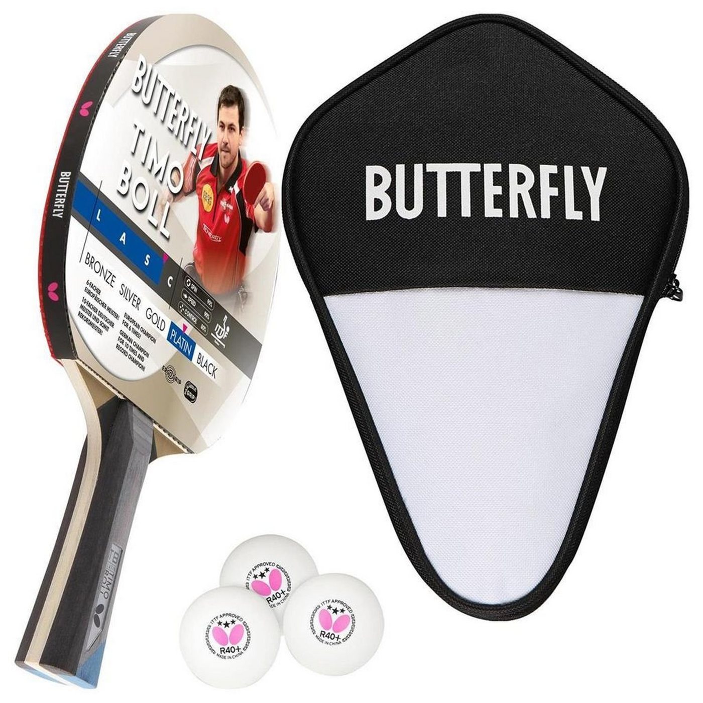 Butterfly Tischtennisschläger 1x Timo Boll Platin 85026 + Cell Case 1 + Bälle, Tischtennis Schläger Set Tischtennisset Table Tennis Bat Racket Butterfly Tischtennisschläger 1x Timo Boll Platin 85026 + Cell Case 1 + Bälle, Tischtennis Schläger Set Tischtennisset Table Tennis Bat Racket von Butterfly