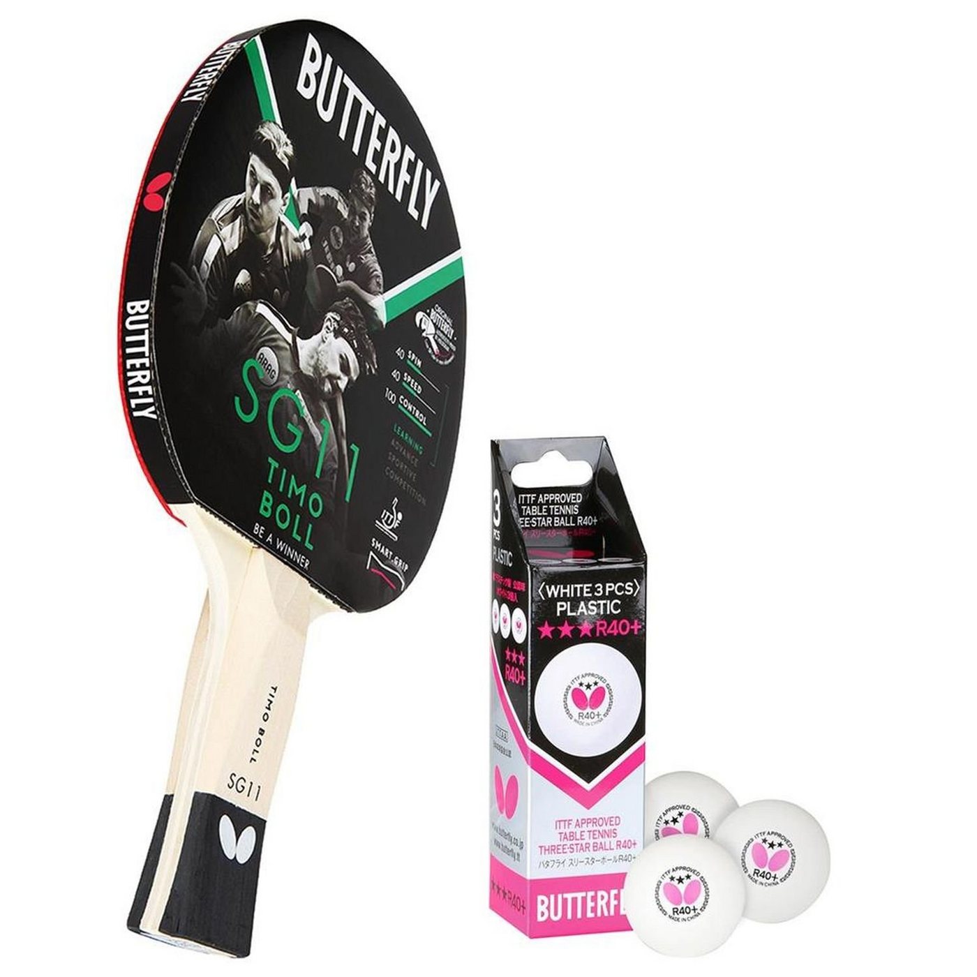 Butterfly Tischtennisschläger 1x Timo Boll SG11 + Bälle, Tischtennis Schläger Set Tischtennisset Table Tennis Bat Racket von Butterfly