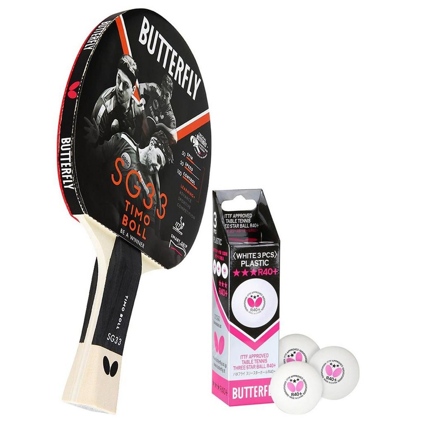 Butterfly Tischtennisschläger 1x Timo Boll SG33 + Bälle, Tischtennis Schläger Set Tischtennisset Table Tennis Bat Racket von Butterfly