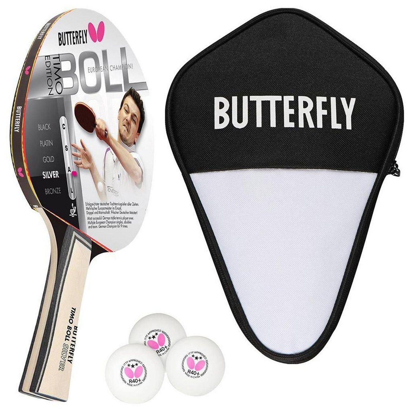 Butterfly Tischtennisschläger 1x Timo Boll Silber 85015 + Cell Case 1 + Bälle, Tischtennis Schläger Set Tischtennisset Table Tennis Bat Racket Butterfly Tischtennisschläger 1x Timo Boll Silber 85015 + Cell Case 1 + Bälle, Tischtennis Schläger Set Tischtennisset Table Tennis Bat Racket von Butterfly