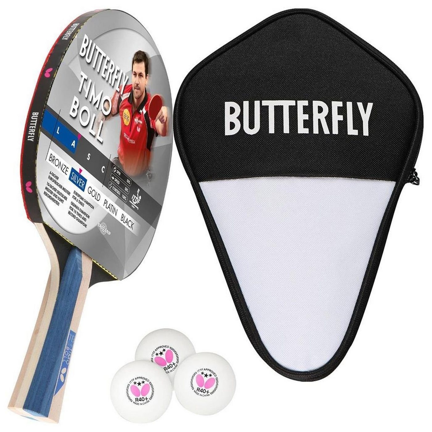 Butterfly Tischtennisschläger 1x Timo Boll Silber 85016 + Cell Case 1 + Bälle, Tischtennis Schläger Set Tischtennisset Table Tennis Bat Racket Butterfly Tischtennisschläger 1x Timo Boll Silber 85016 + Cell Case 1 + Bälle, Tischtennis Schläger Set Tischtennisset Table Tennis Bat Racket von Butterfly