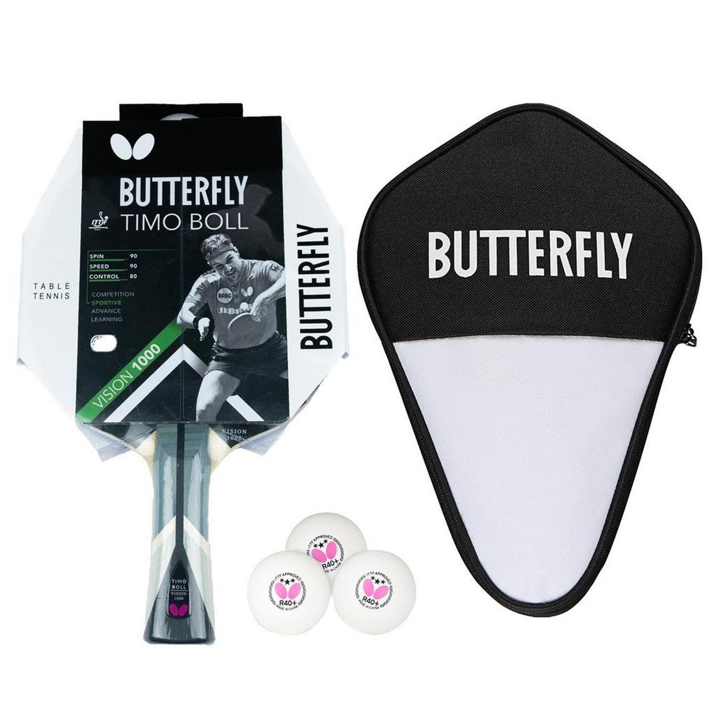 Butterfly Tischtennisschläger 1x Timo Boll Vision 1000 + Cell Case 1 + Bälle, Tischtennis Schläger Set Tischtennisset Table Tennis Bat Racket Butterfly Tischtennisschläger 1x Timo Boll Vision 1000 + Cell Case 1 + Bälle, Tischtennis Schläger Set Tischtennisset Table Tennis Bat Racket von Butterfly