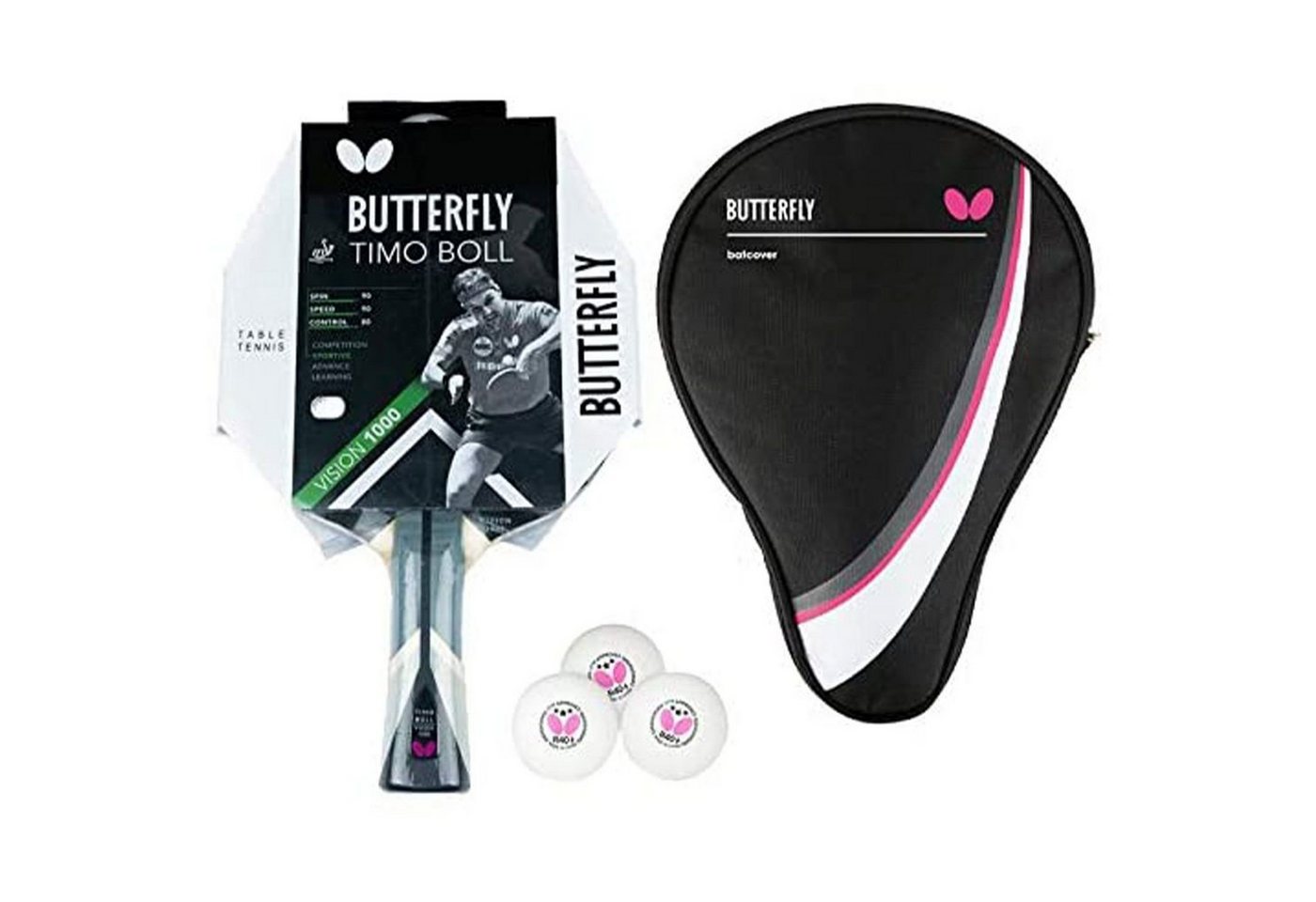 Butterfly Tischtennisschläger 1x Timo Boll Vision 1000 + Drive Case 1 + Bälle, Tischtennis Schläger Set Tischtennisset Table Tennis Bat Racket Butterfly Tischtennisschläger 1x Timo Boll Vision 1000 + Drive Case 1 + Bälle, Tischtennis Schläger Set Tischtennisset Table Tennis Bat Racket von Butterfly