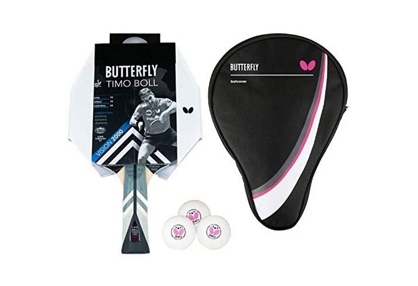 Butterfly Tischtennisschläger 1x Timo Boll Vision 2000 + Drive Case 1 + Bälle, Tischtennis Schläger Set Tischtennisset Table Tennis Bat Racket Butterfly Tischtennisschläger 1x Timo Boll Vision 2000 + Drive Case 1 + Bälle, Tischtennis Schläger Set Tischtennisset Table Tennis Bat Racket von Butterfly
