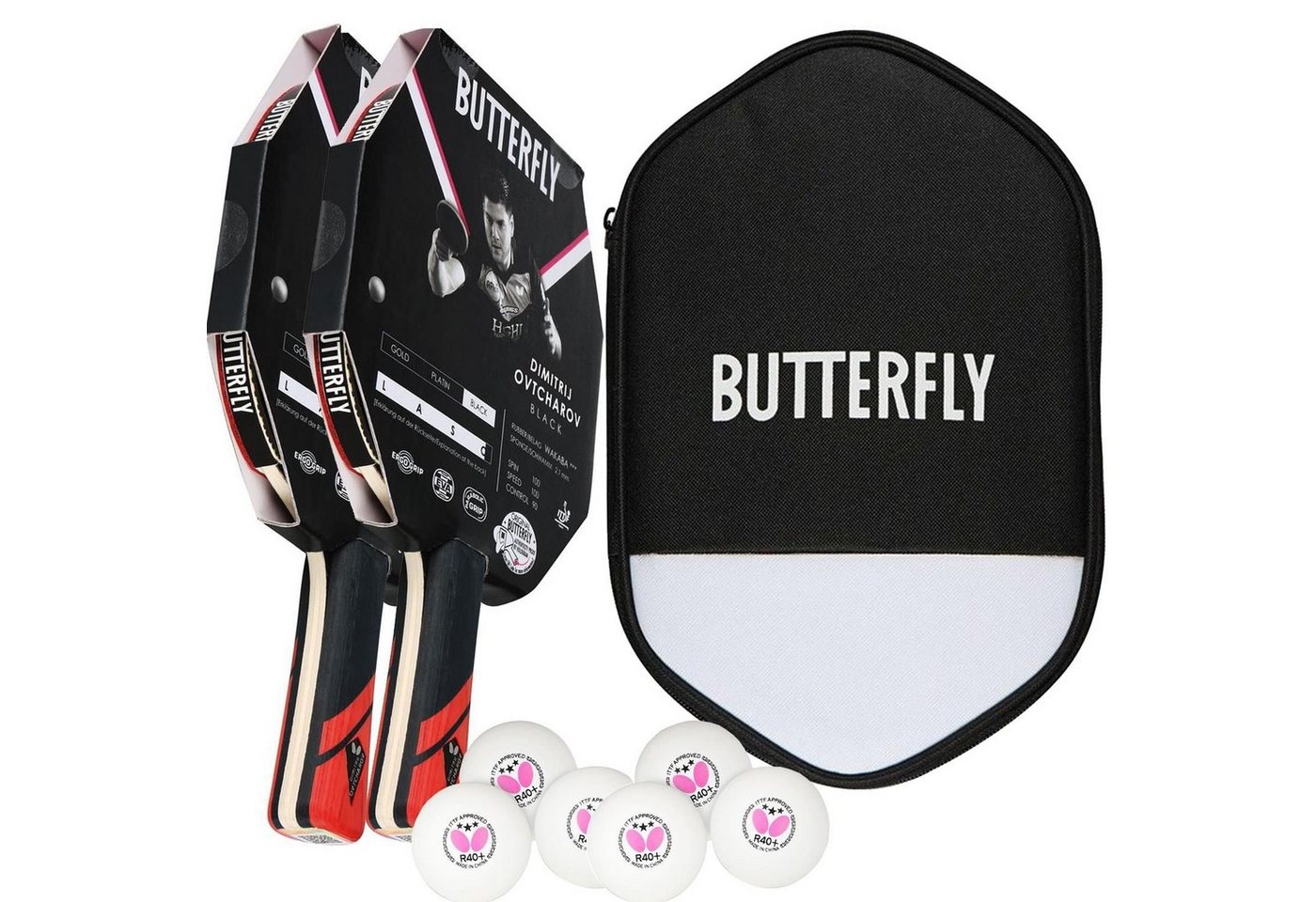 Butterfly Tischtennisschläger 2x Dimitrij Ovtcharov Black + CC2 + Bälle, Tischtennis Schläger Set Tischtennisset Table Tennis Bat Racket Butterfly Tischtennisschläger 2x Dimitrij Ovtcharov Black + CC2 + Bälle, Tischtennis Schläger Set Tischtennisset Table Tennis Bat Racket von Butterfly