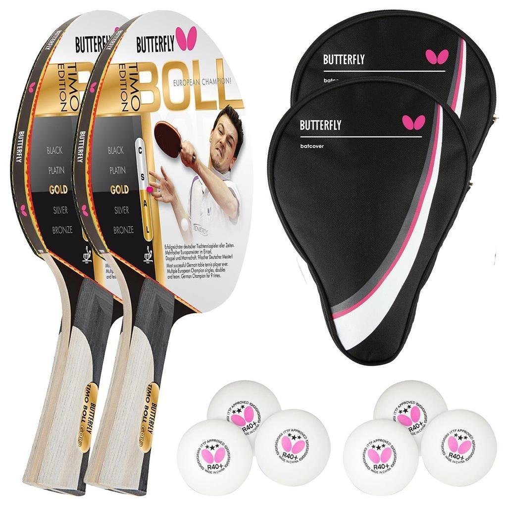 Butterfly Tischtennisschläger 2x Timo Boll Gold 85020 + 2x Drive Case 1 + Bälle, Tischtennis Schläger Set Tischtennisset Table Tennis Bat Racket Butterfly Tischtennisschläger 2x Timo Boll Gold 85020 + 2x Drive Case 1 + Bälle, Tischtennis Schläger Set Tischtennisset Table Tennis Bat Racket von Butterfly