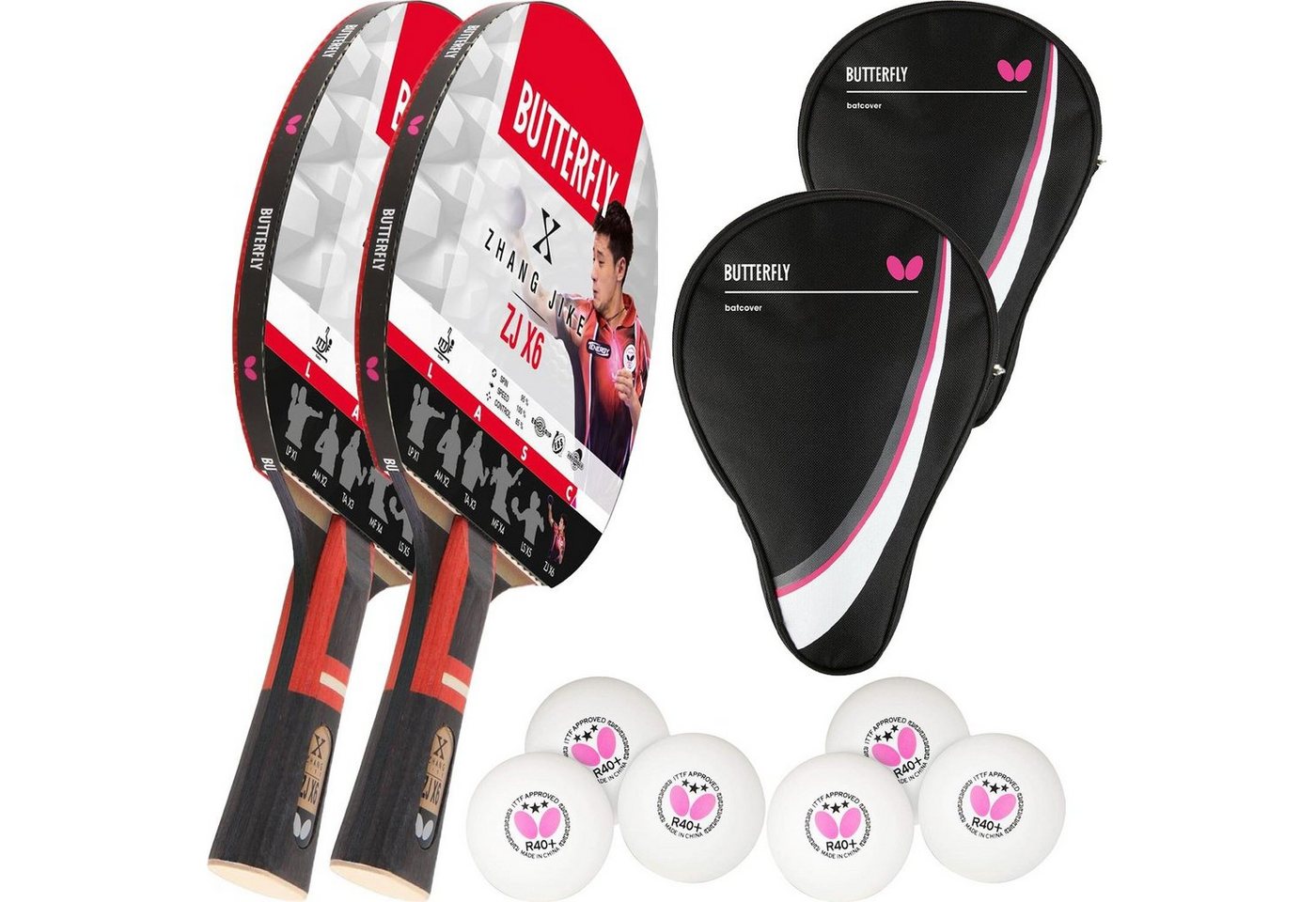 Butterfly Tischtennisschläger 2x Zhang Jike + 2x DC1 + Bälle, Tischtennis Schläger Set Tischtennisset Table Tennis Bat Racket Butterfly Tischtennisschläger 2x Zhang Jike + 2x DC1 + Bälle, Tischtennis Schläger Set Tischtennisset Table Tennis Bat Racket von Butterfly