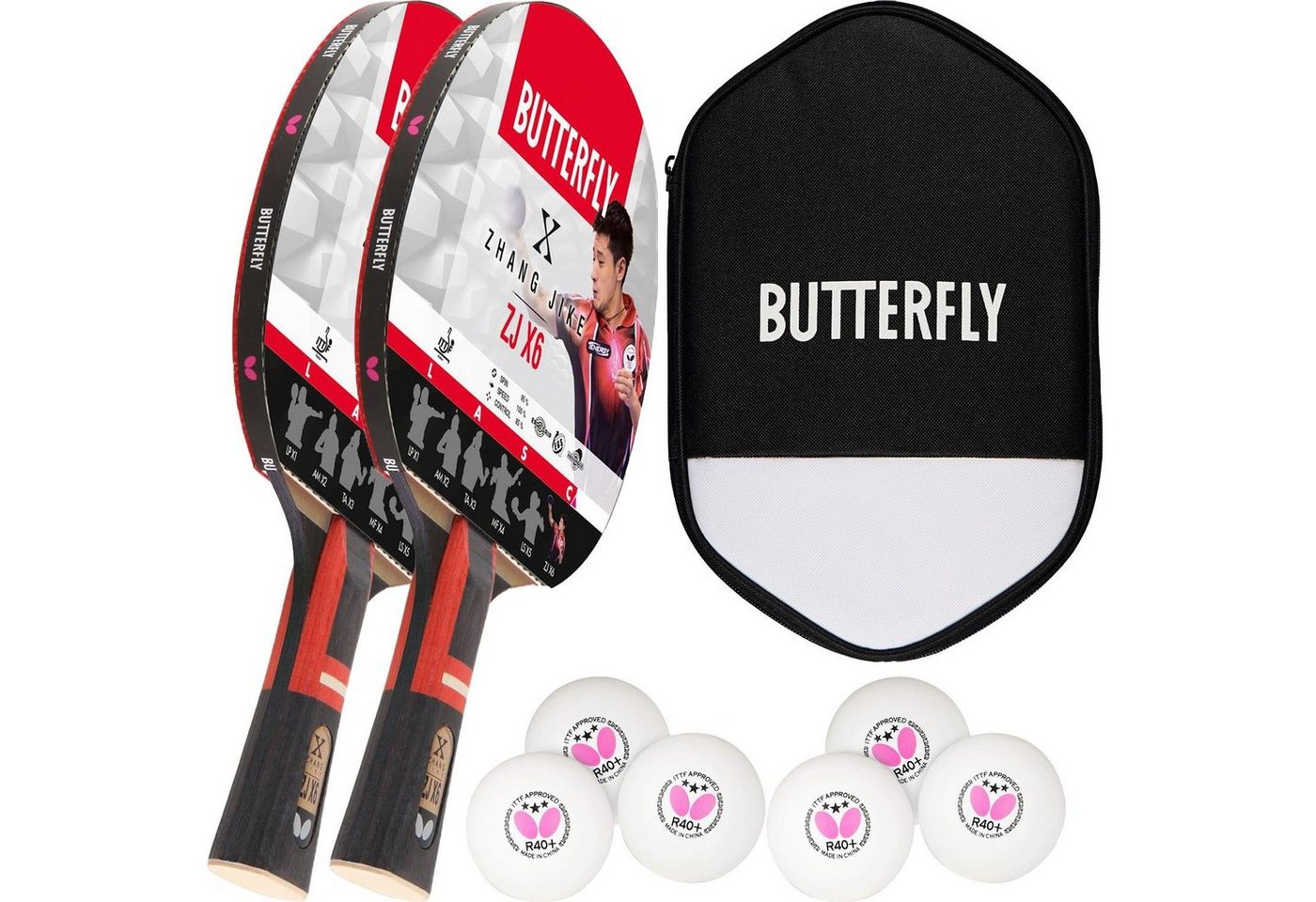 Butterfly Tischtennisschläger 2x Zhang Jike + CC2 + Bälle, Tischtennis Schläger Set Tischtennisset Table Tennis Bat Racket von Butterfly