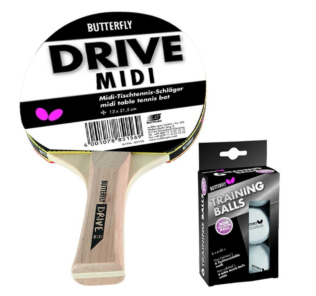 Butterfly Tischtennisschläger Drive Midi + 6 Bälle weiß, Tischtennis Schläger Set Tischtennisset Table Tennis Bat Racket Butterfly Tischtennisschläger Drive Midi + 6 Bälle weiß, Tischtennis Schläger Set Tischtennisset Table Tennis Bat Racket von Butterfly