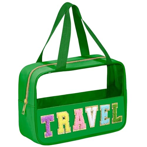 BuyCard Transparente Reisetaschen aus Chenille, aus PVC und Nylon, Make-up-Tasche mit Griff und Reißverschluss, wasserdicht, groß, transparent, Reise-Kulturbeutel, Aufbewahrungstasche für Damen und von BuyCard