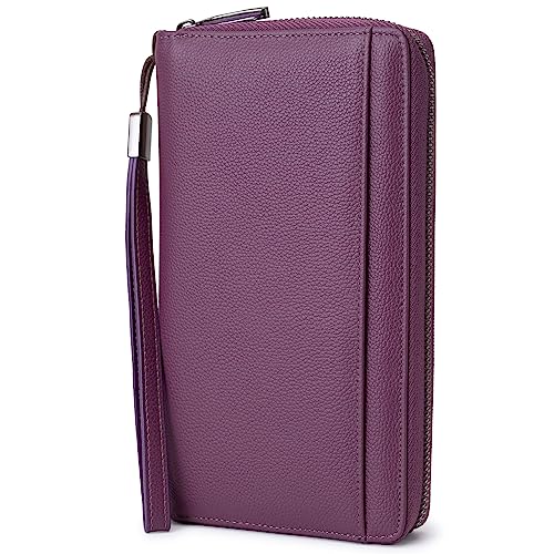 Reisedokumenten-Organizer, RFID-blockierend, Leder, mehrere Reisepass-Brieftasche, Familienhalter, Ausweis, Handgelenkschlaufe, Violett, Kompakt Reisedokumenten-Organizer, RFID-blockierend, Leder, mehrere Reisepass-Brieftasche, Familienhalter, Ausweis, Handgelenkschlaufe, Violett, Kompakt von Bveyzi