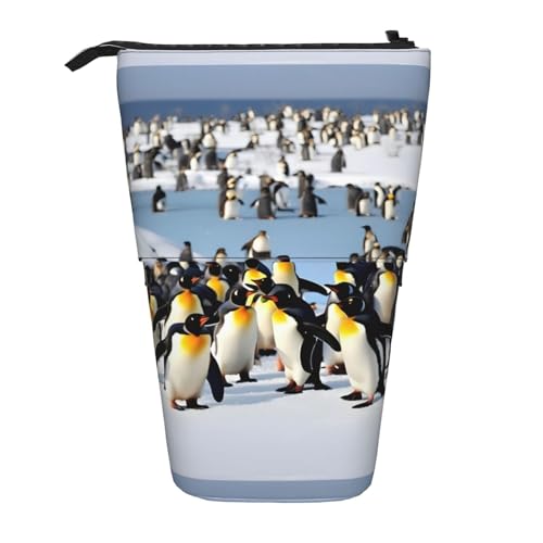 Bxzpzplj Stehendes Federmäppchen mit Eiswaffel-Aufdruck, für Büro, Schreibwaren, einziehbares Federmäppchen, Federmäppchen, Arbeit, Happy Pinguin, Einheitsgröße von Bxzpzplj