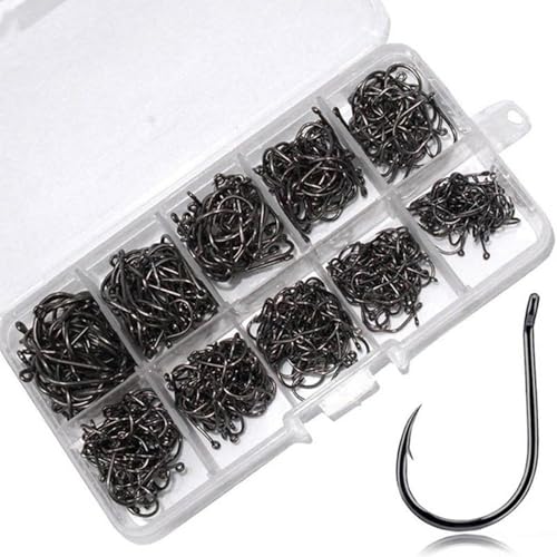 Bydezcon 100/500Pcs Carbon Steel Eyed Angelhaken Fach Box Kreise Haken Fishings Haken Angeln Zubehör von Bydezcon