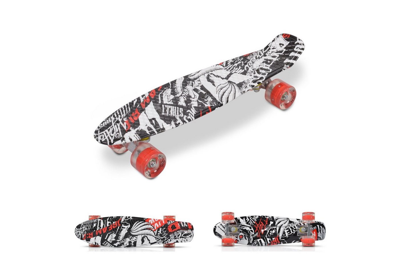 Byox Skateboard Kinder Skateboard 22 Skull, 85A PU LED Rollen ABEC 7 Lager Aluminium-Achsen" von Byox