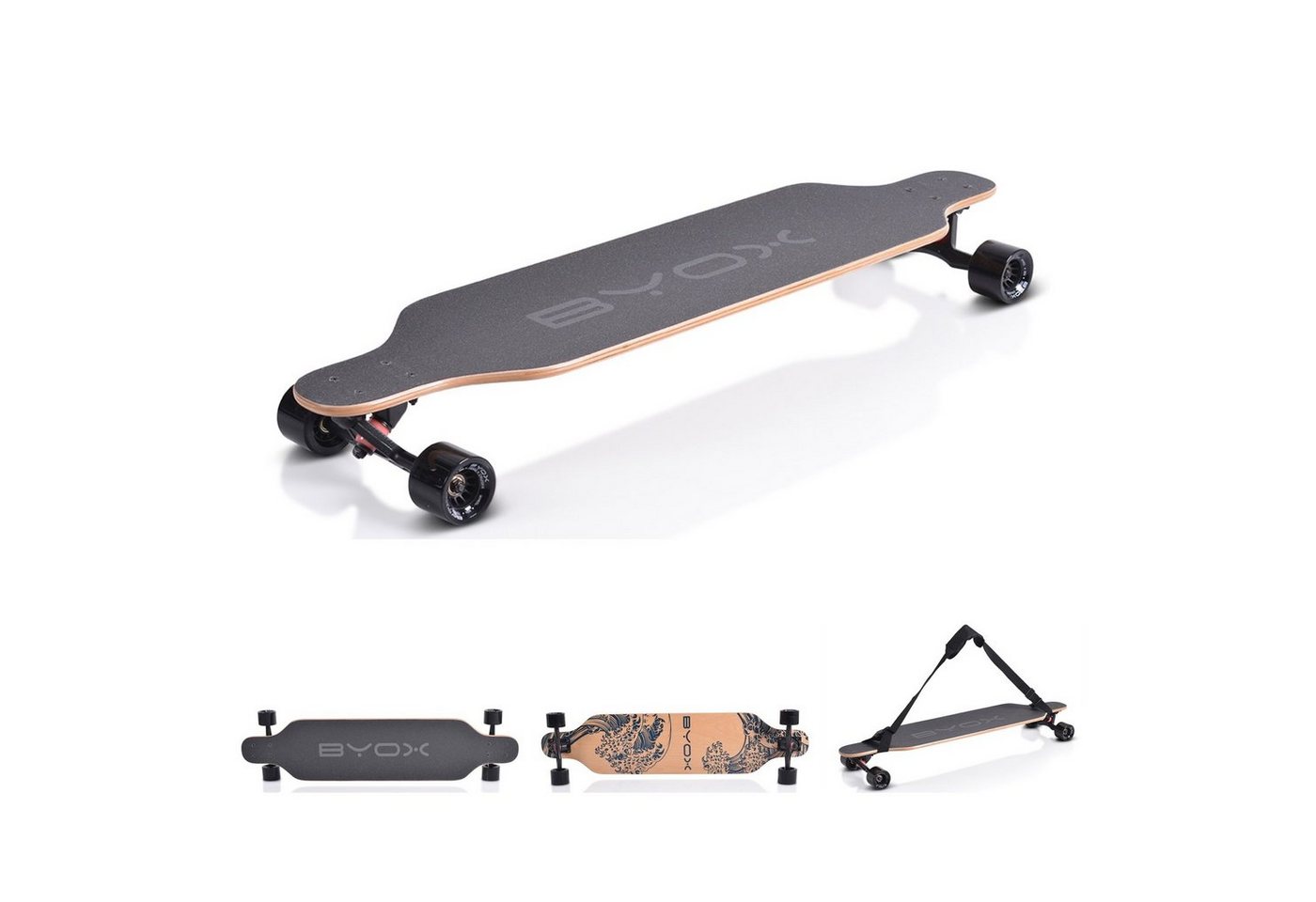 Byox Skateboard Kinder Skateboard Longboard 41", PU Rollen, ABEC-11, Gurt, bis 100 kg von Byox