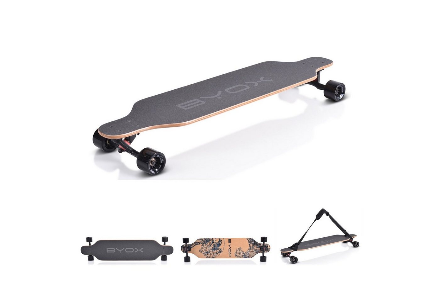 Byox Skateboard Kinder Skateboard Longboard 41, PU Rollen, ABEC-11, Gurt, bis 100 kg" von Byox