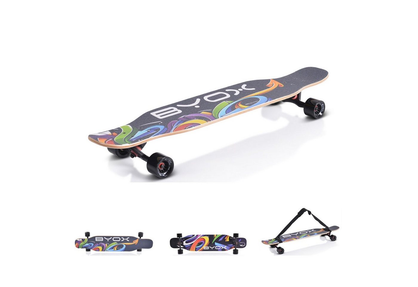 Byox Skateboard Kinder Skateboard Longboard 42", Dancing Style, PU Rollen, ABEC-9, bis 100 kg, Gurt Byox Skateboard Kinder Skateboard Longboard 42", Dancing Style, PU Rollen, ABEC-9, bis 100 kg, Gurt von Byox