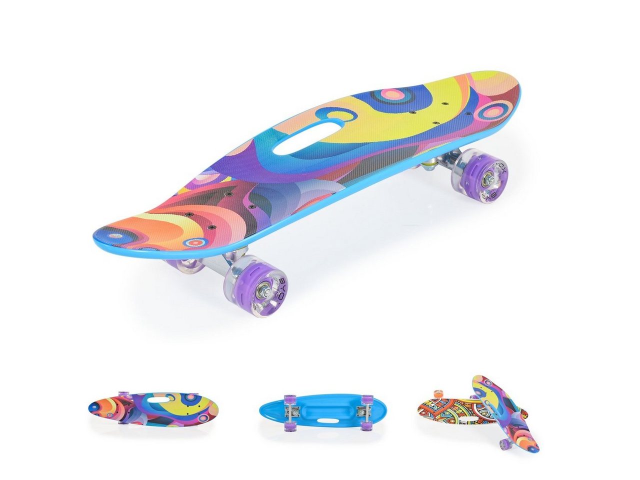 Byox Skateboard Skateboard 26 Zoll mit Griff, PU-Leuchträder ABEC-7 Aluminium 100 kg LED von Byox