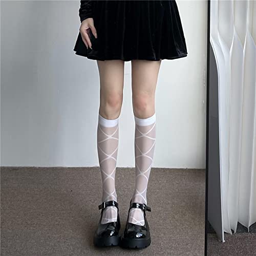 Bysonglezai Kniestrümpfe Damen Socken Lange Strümpfe Socks Ultradünne Nylon Lange Socken Strümpfe Schwarz Weiß Kniehohe Socken Mädchen Strümpfe OneSize Weiß von Bysonglezai