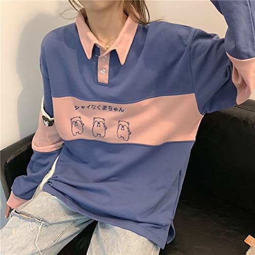 Bysonglezai Pullover Damen Sweatshirt Female Sweater Strickpullover Vintage Polo Kragen Buchstaben Print Oversized Sweatshirt Frauen Mädchen Harajuku New Herbst Koreanische Kawaii Kleidu von Bysonglezai