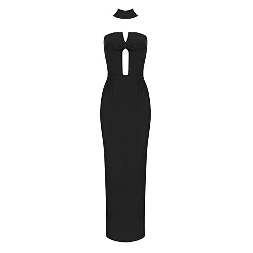 Bysonglezai Rock Damen Langer Taille Skirt Linie Falten Elegantes Halter-Frauen-Maxi-Kleid Aushöhlen Reizvolles Rückenfreies Etui-Sommer-Party-Kleid Dame M Schwarz von Bysonglezai