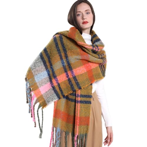 Bysonglezai Schals Damen Tücher Halstuch Scarf Karierter gestrickter Schal Frauen Schals und Wickel weibliche Dame Dicke warme Winterdecke Stolen 53x230cm 21 von Bysonglezai