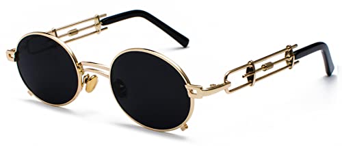 Bysonglezai Sonnenbrille Damen Herren Sunglasses Sonnenbrille Herren Retro Sonnenbrille Metallrahmen Gold Schwarz Oval Sonnenbrille Uv400 6 von Bysonglezai