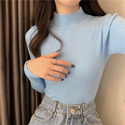 Bysonglezai Women Sweaters Autumn Long Sleeve Thin Turtleneck Stretch Matte Knitted Pullover Sweater Tops S Blue von Bysonglezai