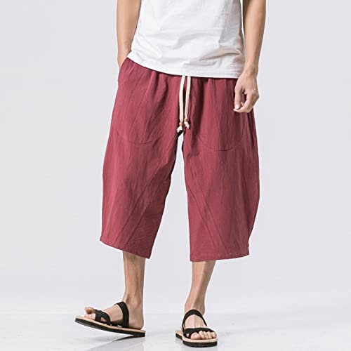 Bywenzai Kurze Hose Männer Baumwolle Leinen Einfarbig Elastische Taille Shorts T Herren Hip-Hop Atmungsaktiv Lässig 3/4 Hosen Japanische Und Koreanische Yogahose XXXL Rot Bywenzai Kurze Hose Männer Baumwolle Leinen Einfarbig Elastische Taille Shorts T Herren Hip-Hop Atmungsaktiv Lässig 3/4 Hosen Japanische Und Koreanische Yogahose XXXL Rot von Bywenzai