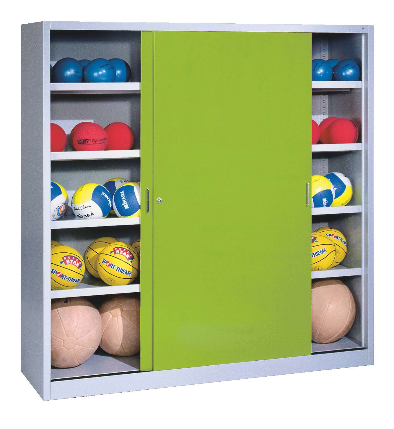 C+P Ballschrank mit Vollblech-Schiebetüren (Typ 4), HxBxT 195x120x50 cm, Clowngrün (RAL 110 80 60), Gleichschließung von C+P