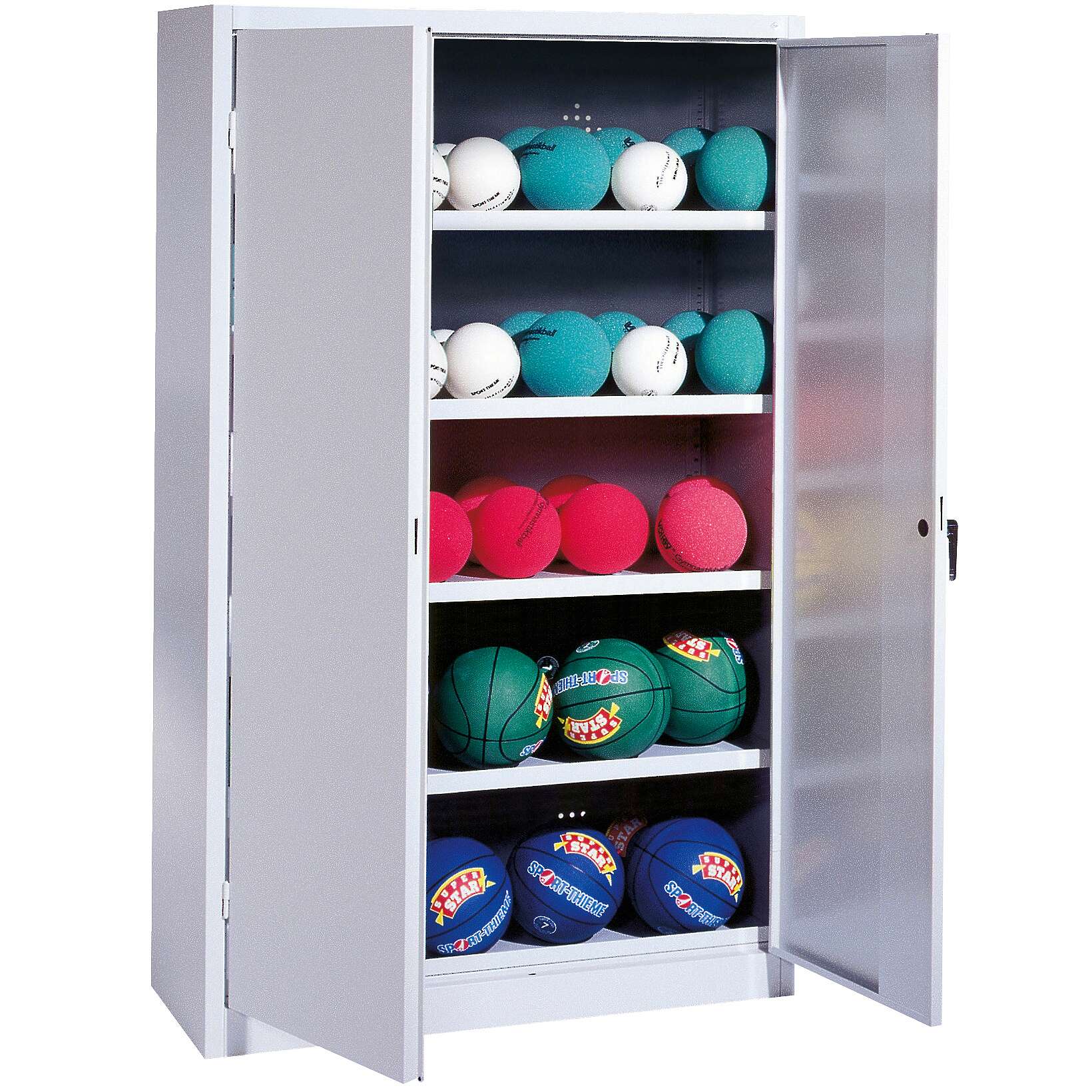 C+P Ballschrank mit Vollblech-Flügeltüren (Typ 3), HxBxT 195x150x50 cm, Ergo-Lock Muldengriff, Gleichschließung von C+P