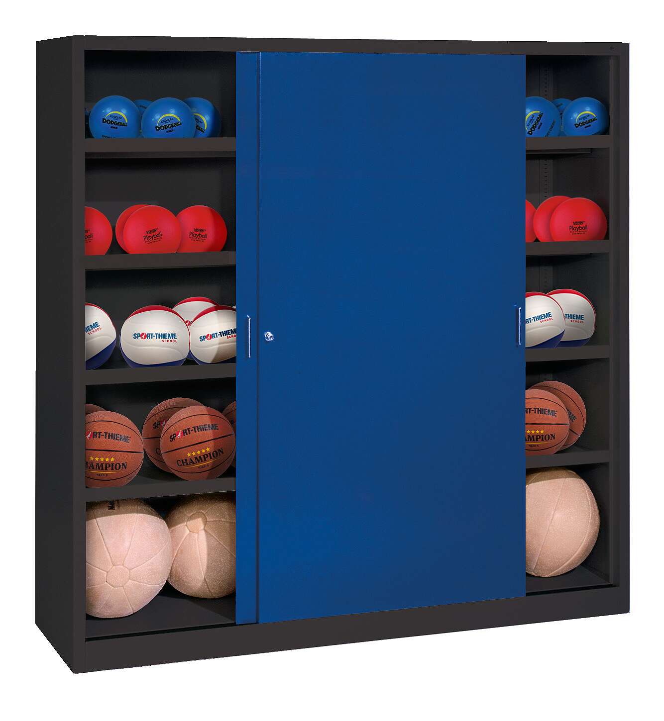 C+P Ballschrank mit Vollblech-Schiebetüren (Typ 4), HxBxT: 195x120x60 cm, Enzianblau (RAL 5010), Einzelschließung von C+P