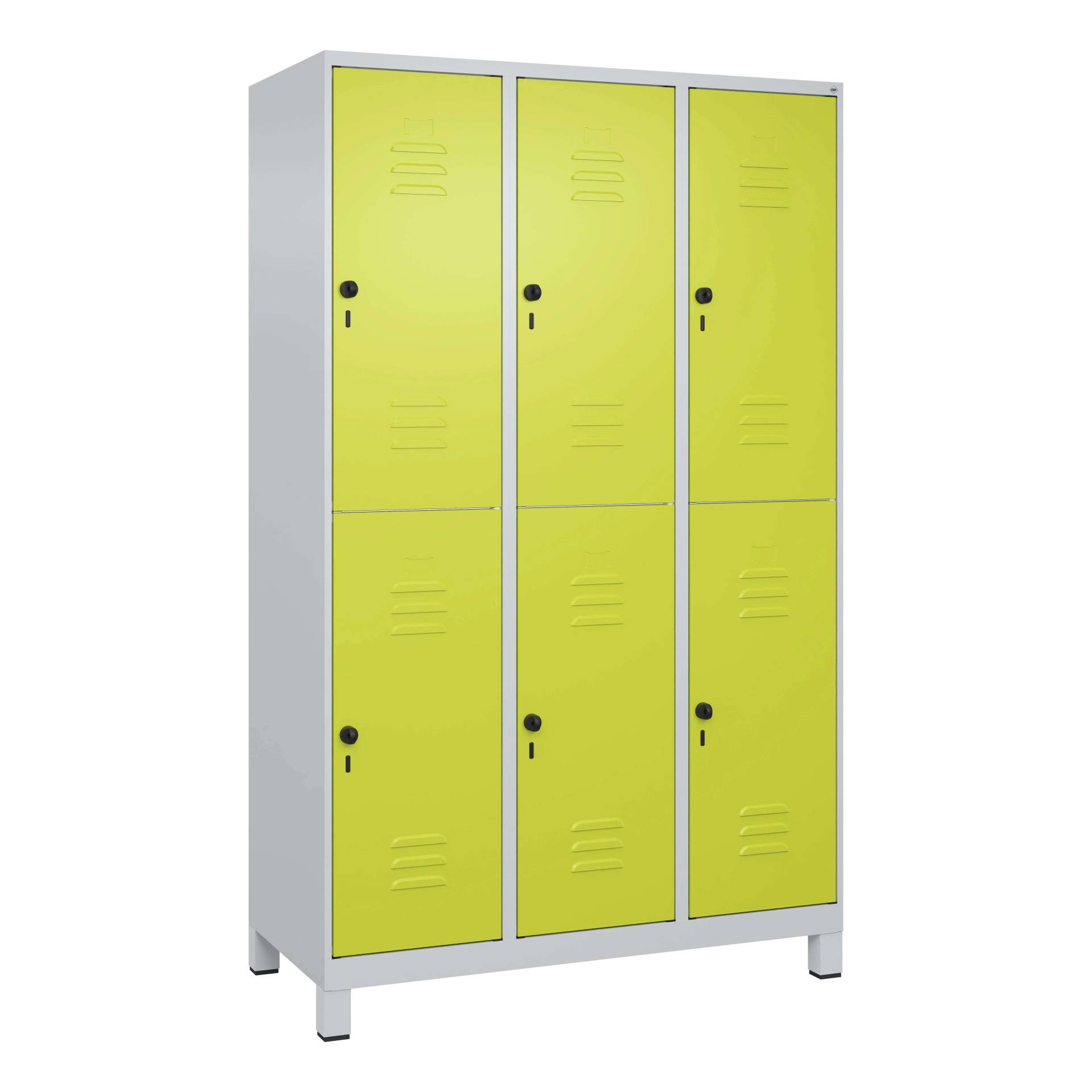 C+P Doppel-Garderobenschrank "Classic Plus", Abteilbreite 40 cm, mit Füßen, Clowngrün (RAL 110 80 60), 195x120x50 cm/ 6 Fächer von C+P