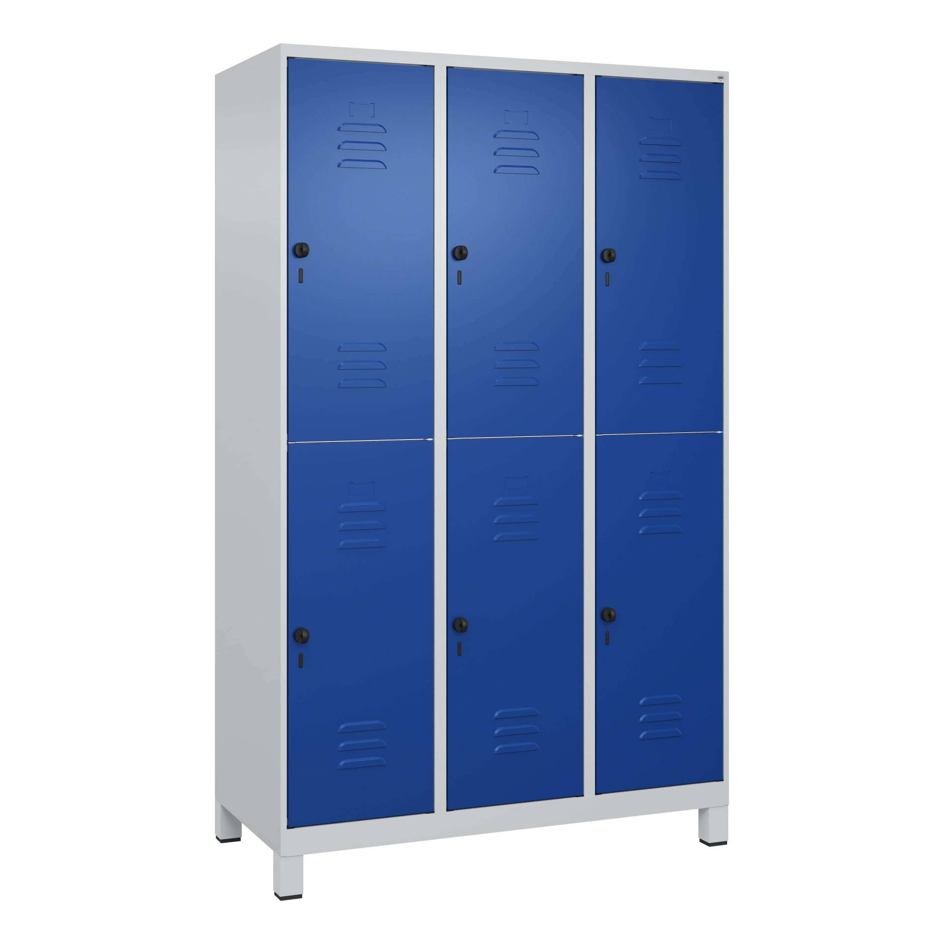 C+P Doppel-Garderobenschrank "Classic Plus", Abteilbreite 40 cm, mit Füßen, Enzianblau (RAL 5010), 195x120x50 cm/ 6 Fächer von C+P