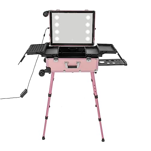 Kosmetikkoffer Trolley, Portable Kosmetikkoffer Mit Led Spiegel, Schminkkoffer mit Rollen Kosmetik Make up Organizer Koffer 3 in 1, Verstellbare Beine von C-Juzarl