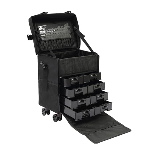 Make up Koffer, Schwarz Kosmetikkoffer groß mit Aufbewahrungsschubladen, Multifunktional Kosmetik Trolley Reisetrolley Makeup Friseurkoffer Beauty Case Schminkkoffer Make up Koffer, Schwarz Kosmetikkoffer groß mit Aufbewahrungsschubladen, Multifunktional Kosmetik Trolley Reisetrolley Makeup Friseurkoffer Beauty Case Schminkkoffer von C-Juzarl