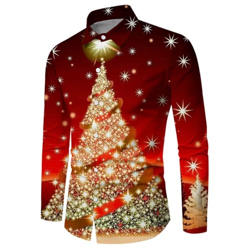 Herren Hemd, Weihnachtshemd Herren, 3D Druck Xmas Freizeithemd Weihnachten Shirt Langarm Button Down Hemden Slim Fit Lustige Hemden Hawaiihemd für Männer Herren von C'est TT