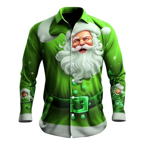 Herren Weihnachtspullover Weihnachten Muster 3D Bedruckte Hemd Freizeithemd Langarm Button Up Freizeithemd Slim Fit Shirt mit Weihnachtsmotiv Kostümhemd Für Festival Party von C'est TT