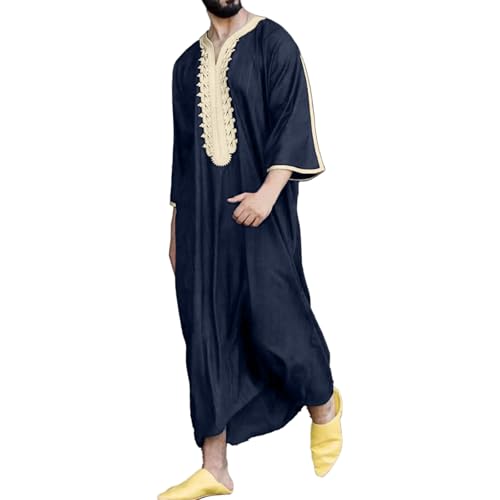 Kaftan Herren, Abaya Männer Ihram Übergröße Langarm Arabische Kleidung Islamische Kleidung Islam Marokko Lang Kaftan Gebetskleidung Beten Schwarz Muslimische Kleider Abaya von C'est TT