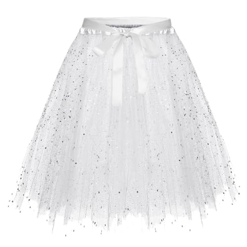 Meine Bestellungen, Tüllrock Damen Glitzer Tütü Rock Karneval Kurz Tutu Pailletten Tüll Rock Retro Elastisch Ballet Tanzrock Rockabilly Petticoat Tanzkleid Ballkleid von C'est TT