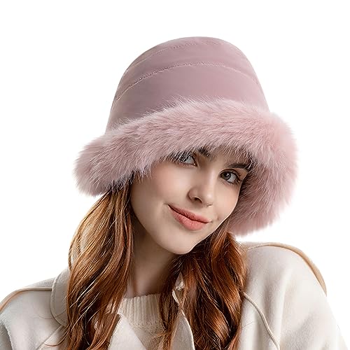 Mütze Damen Wintermütze Winter Warme Pelzig Bucket Hat Wintermütze Kunstpelz Fischerhut Flauschige Warme Hut Wintermütze Kunstpelz Hut Winter Damen Freizeithut Damenmütze Elegant Thermomütze von C'est TT