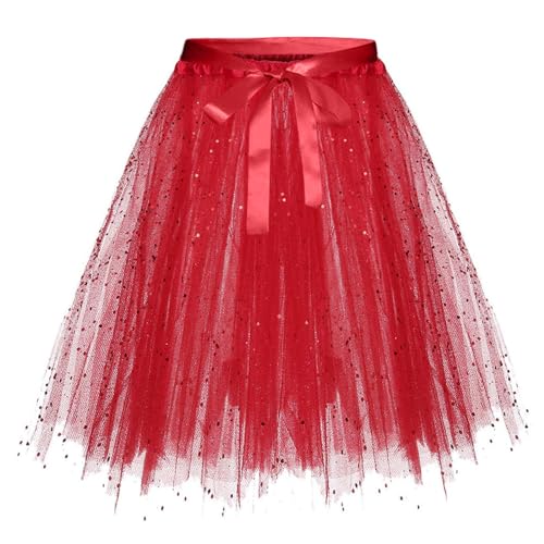 Tüllrock Weiß, Tüllrock Damen Glitzer Tütü Rock Karneval Kurz Tutu Pailletten Tüll Rock Retro Elastisch Ballet Tanzrock Rockabilly Petticoat Tanzkleid Ballkleid von C'est TT