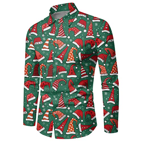 Weihnachts-Shirt Herren Funky Christmas Print Weihnachtsmann Hemd Langarmshirts Weihnachts Hemden Slim Fit Lustige Hemden Weihnachts Shirt für Herren Langarmhemd von C'est TT