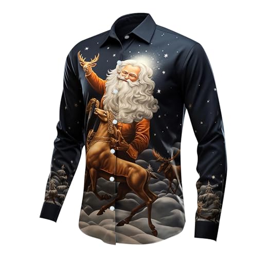 Weihnachts-Shirt Herren Weihnachten Muster 3D Bedruckte Hemd Freizeithemd Langarm Button Up Freizeithemd Weihnachtsmotiv Funky Christmas Shirt für Festival Party Freizeitkleidung von C'est TT